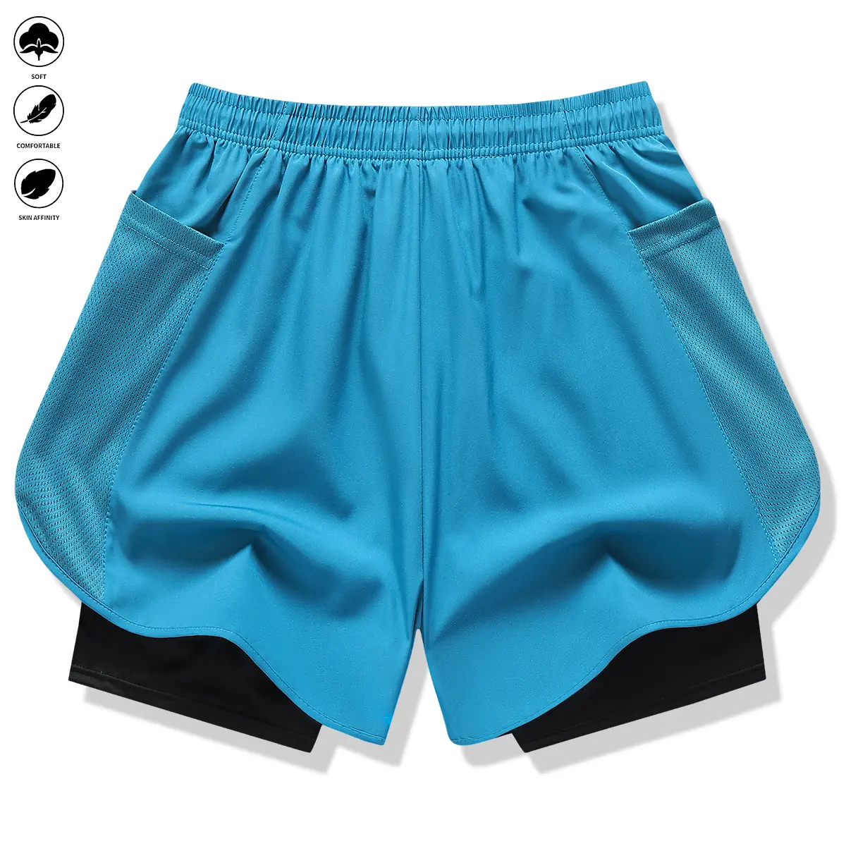 Pack of 3 women’s casual athletic pants, faux two-piece design, solid color, with inner lining, elastic drawstring waistband