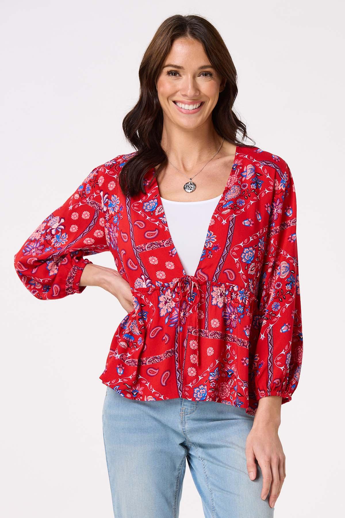 Bandana Print Tie Front Kimono