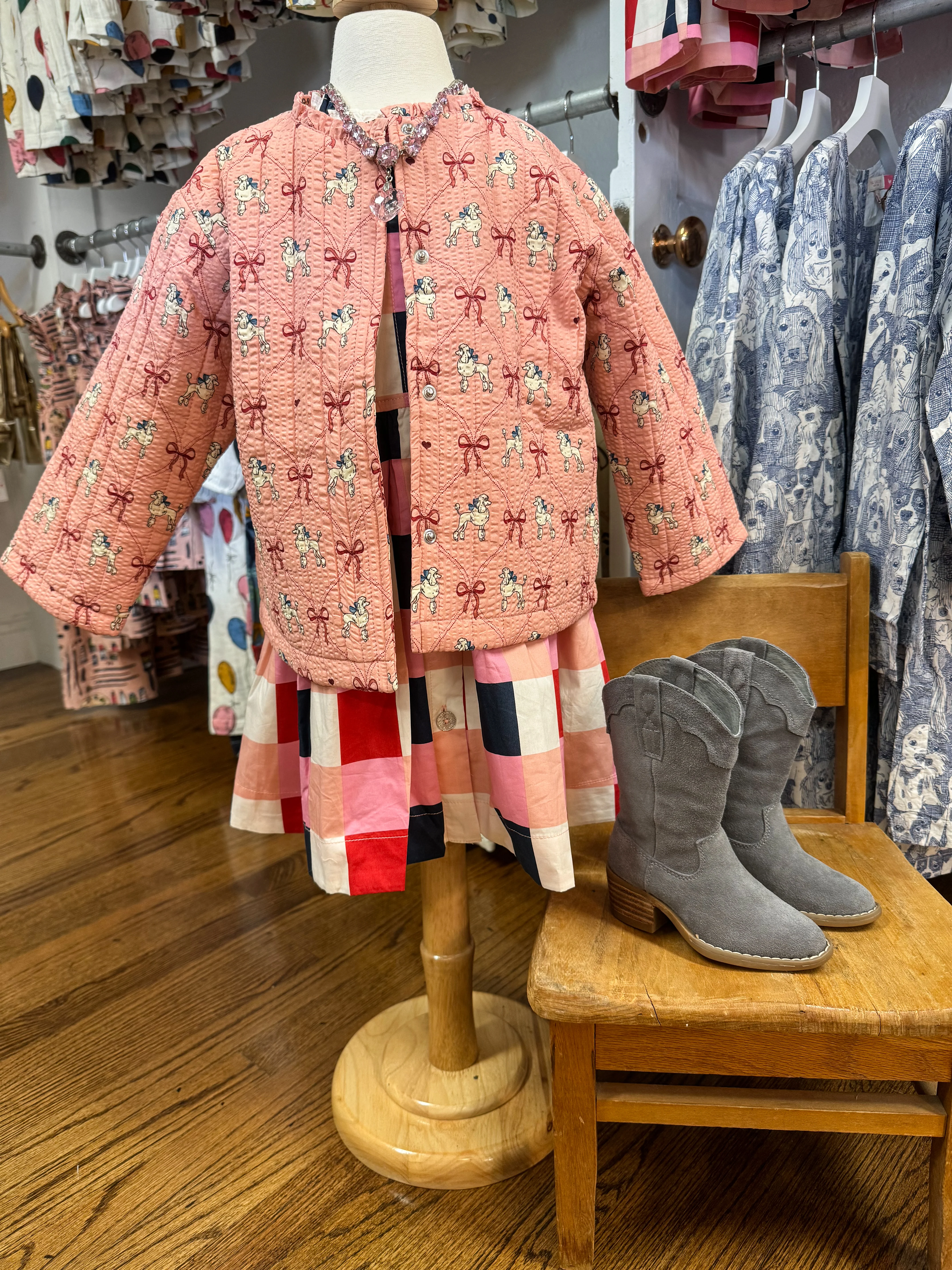 Girl's Autumn Dress Navy and Red Check