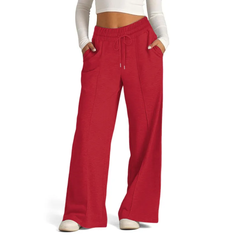 Women's Simple Design Straight Leg Drawstring Baggy Lounge Pants