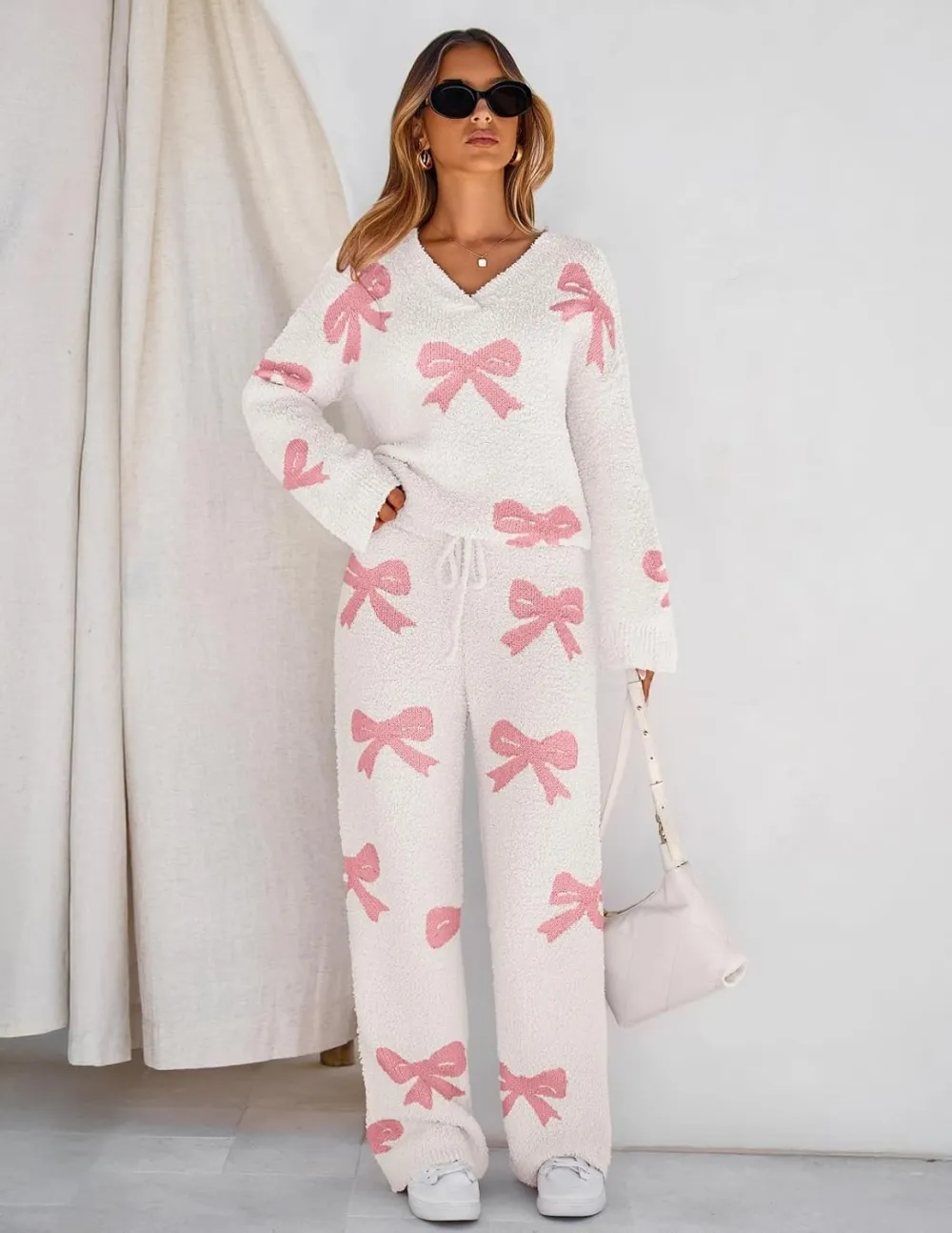 Women's Lounge Sets 2025 Fall Fashion 2 Piece Outfits Sweater Pajama Set