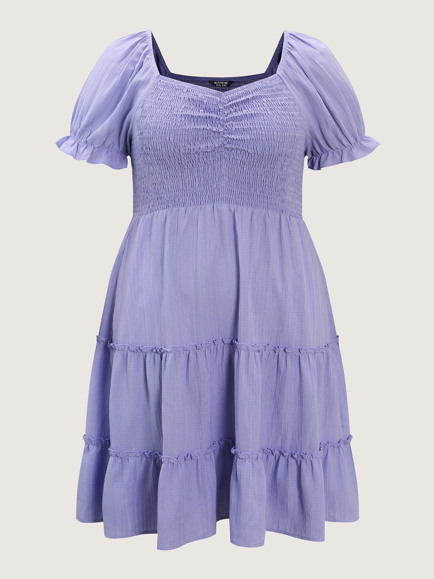 Shirred Tiered Gathered Sleeve Mini Dress