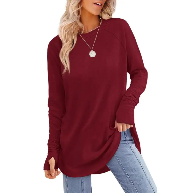 Womens Tunic Tops to Wear with Leggings Long Sleeve Thumb Hole Shirts