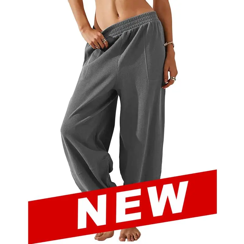 Women's Baggy Wideleg Pants Casual Elastic Waisted Palazzo Harem Pants with Pockets