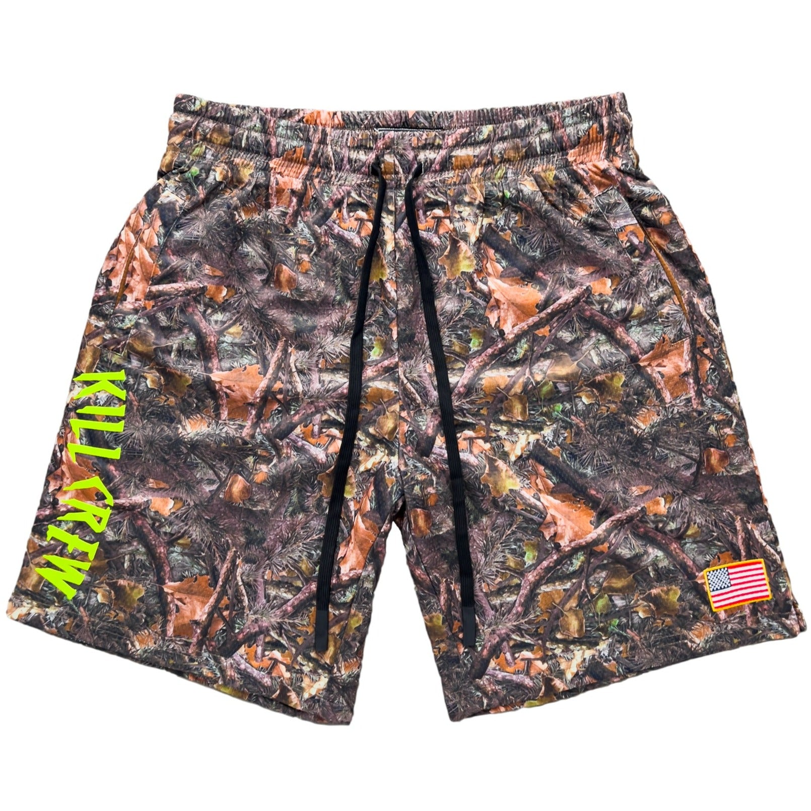 RELAXED CUT SHORTS EMBROIDERED FLAG - CAMO / GREEN