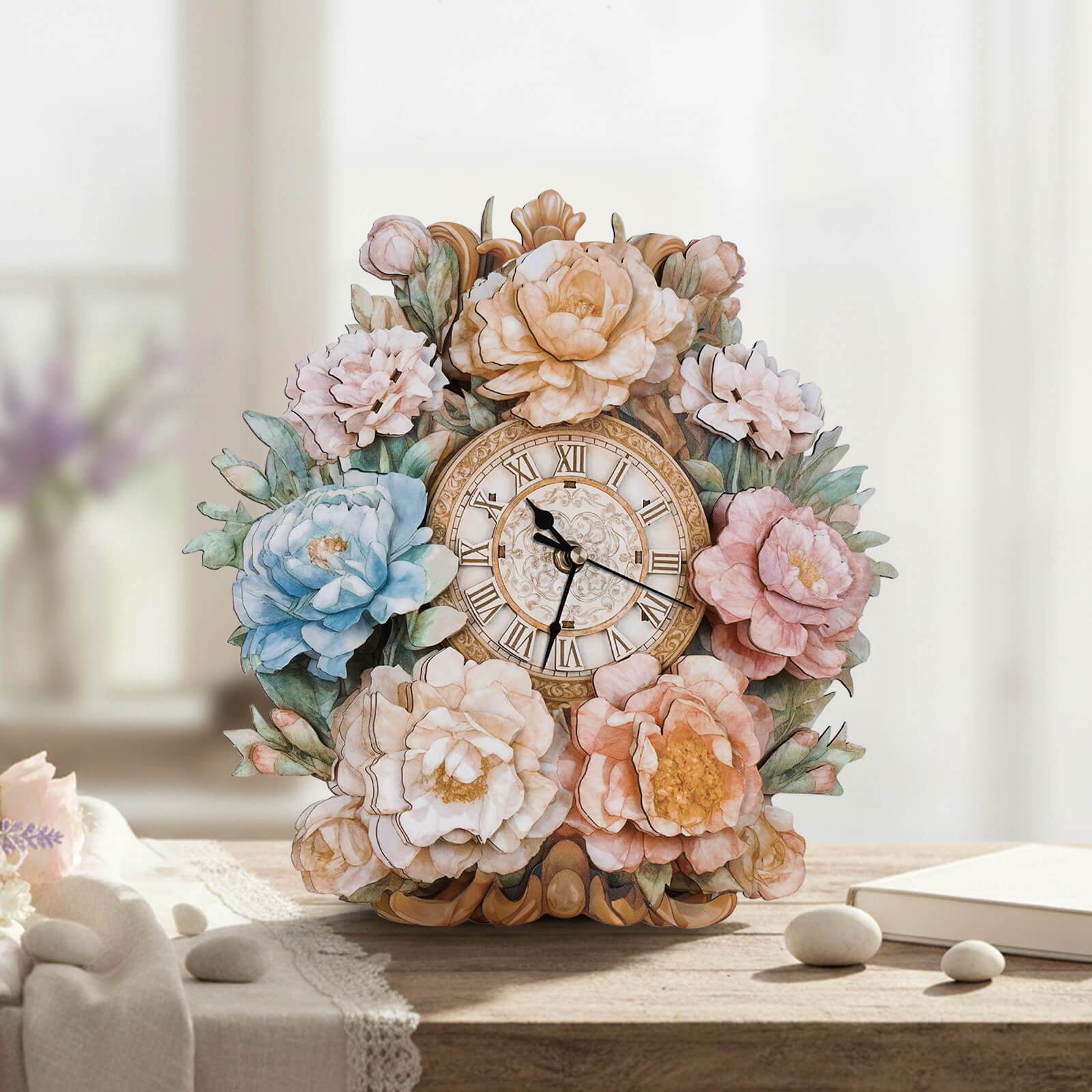 Bouquet– DIY Wooden Clock, 3D Puzzle Craft Kit