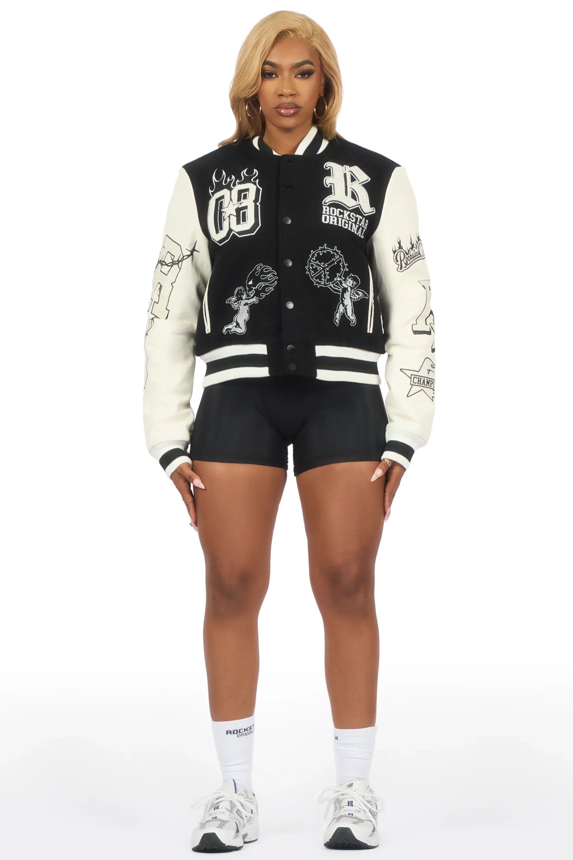 Sharray Black Oversized Varsity Jacket