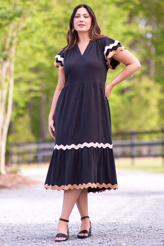 Plus Size Ric Rac Flutter Sleeve Dress