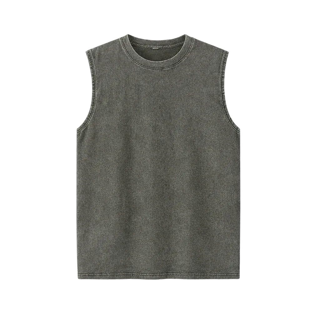 Men's Cotton Sleeveless Muscle Tank Tops Vintage Acid Wash Cutoff Loose Workout Tee Shirts