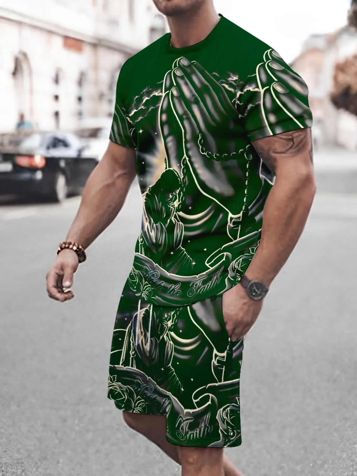 Men's 2-Piece Street Style 3D Print Short Sleeve T-Shirt and Shorts Set