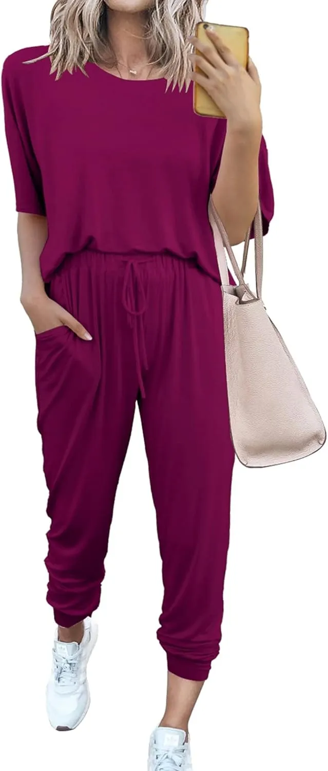 Women's 2-Piece Set Summer Outfits Crew Neck Short Sleeve Tracksuit Jogger Set