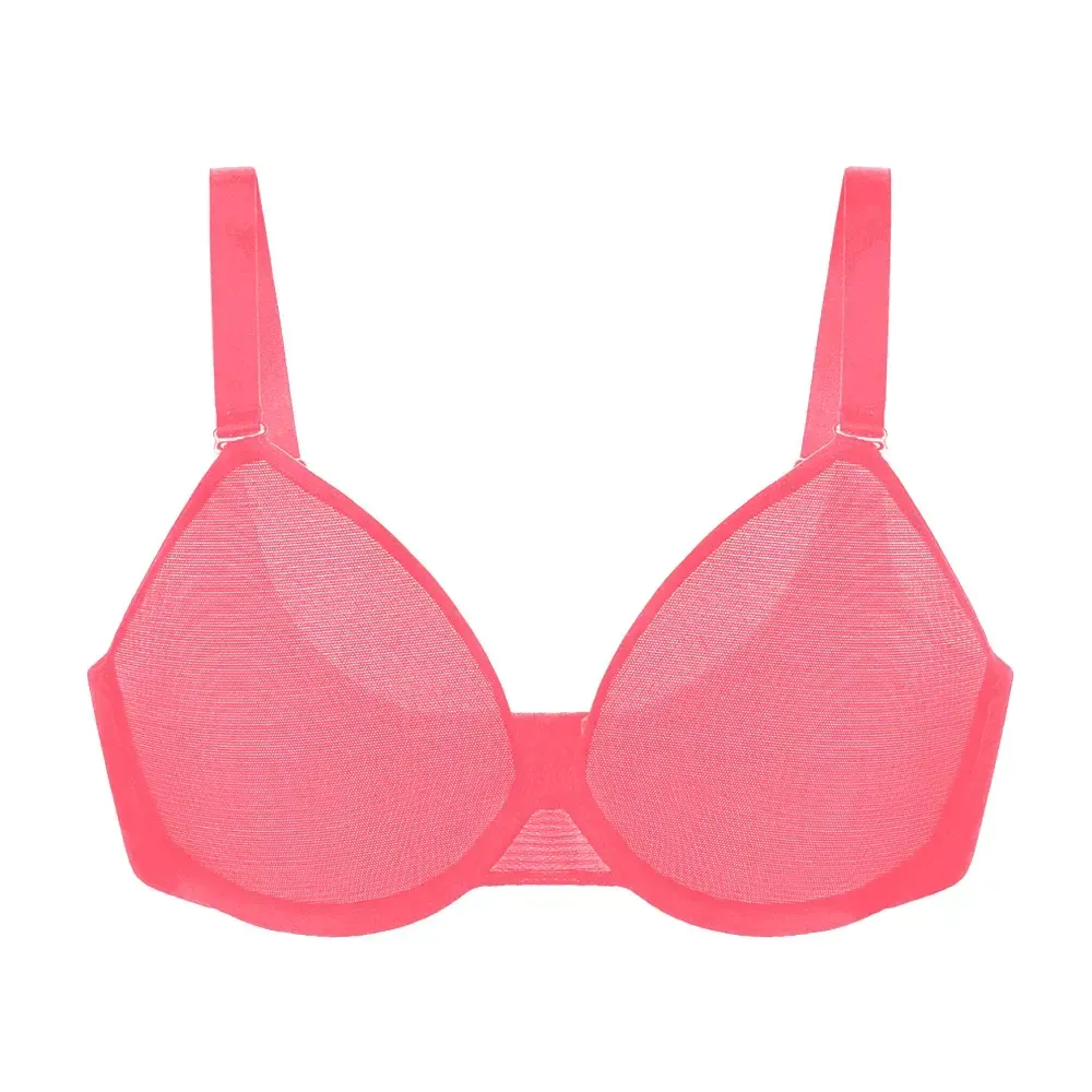 Bra Summer Breathable Unlined Soft Sheer Mesh Underwire Support Transparent Lightweight Non Padded Minimizer Bra