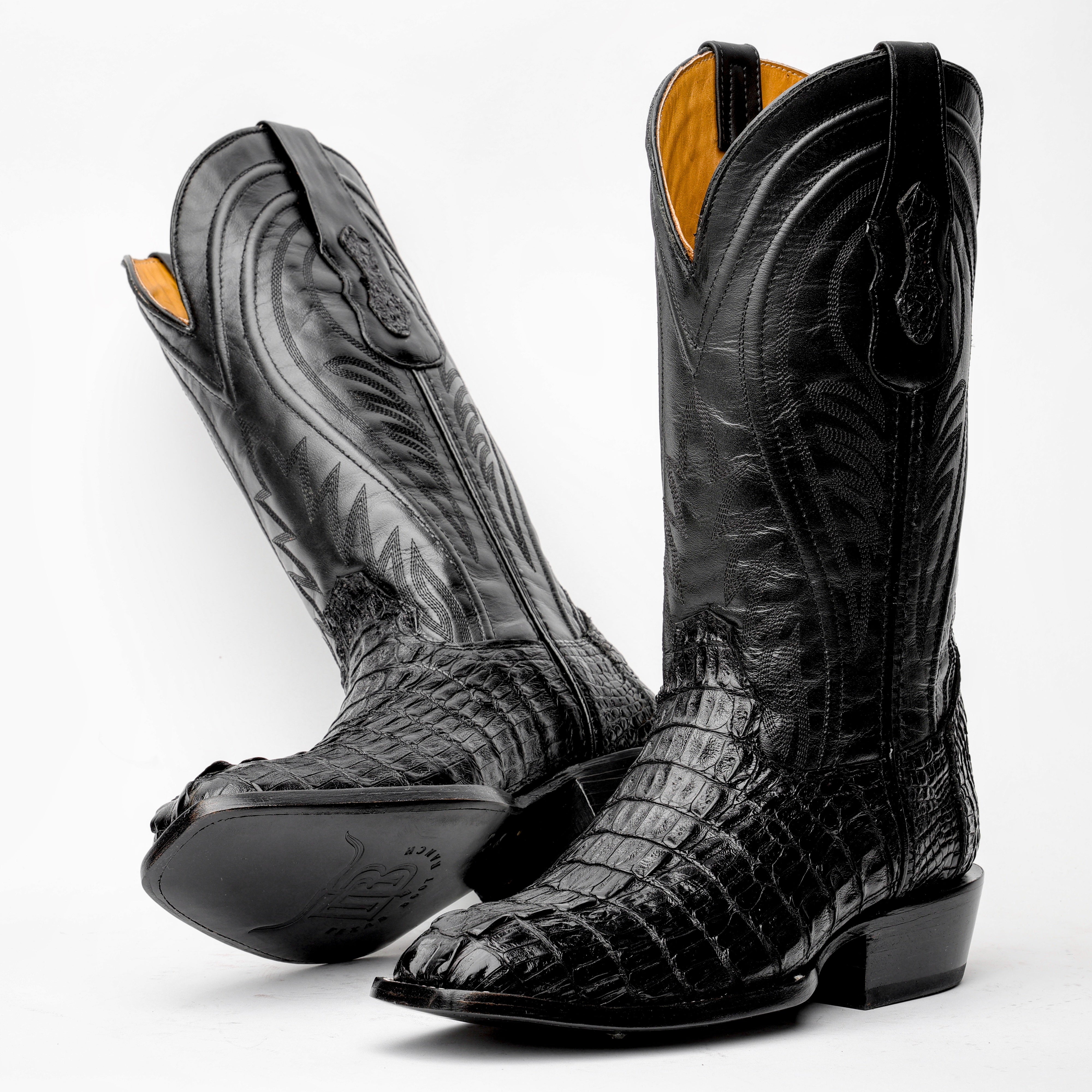 Black GENUINE Caiman Tail Boots - French Toe