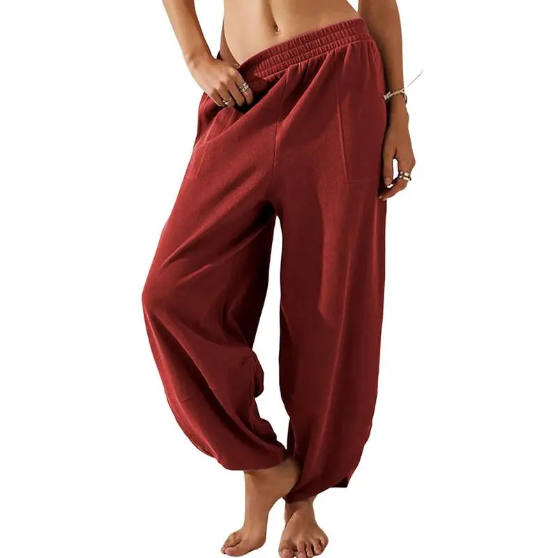 Women's Baggy Wideleg Pants Casual Elastic Waisted Palazzo Harem Pants