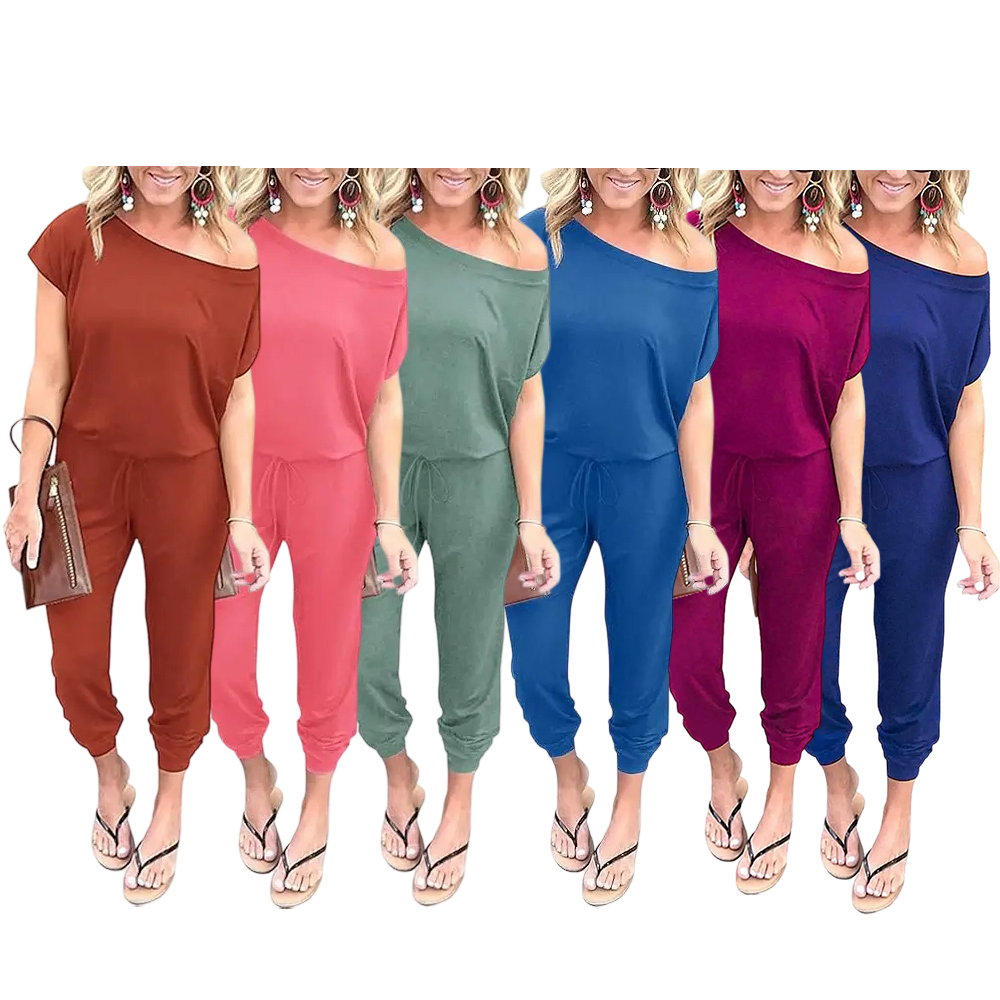 Women's Jumpsuit Plus Size S-XXXL Off-Shoulder Elastic Waist Stretchy Loose Minimalist Comfy Clothes Casual Outdoor Lightweight Romper - Fabric - Womenswear Pants Style romper