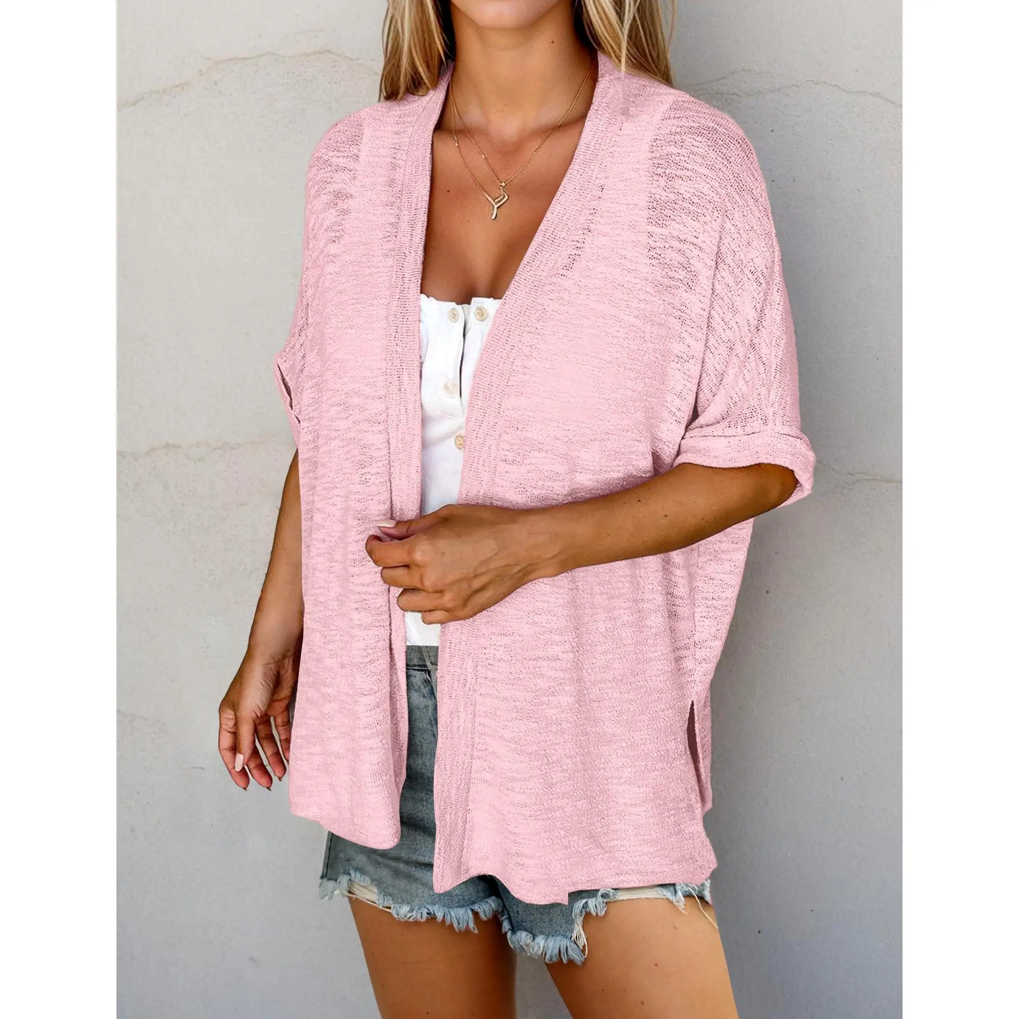 Womens Lightweight Cardigan 2026 Summer Short Sleeve Open Front Beach Coverup Vacation Outdoorfun Knitwear Comfort Casual Loose Minimalist Basic Knitting Batwing Shortsleeve Tops Womenswear