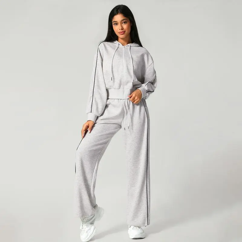 Women’s Hooded Tracksuit Set (Cropped Hoodie + Wide Leg Pants)
