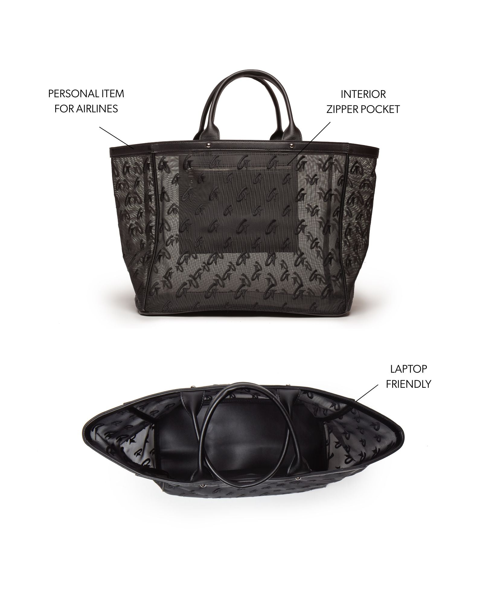 MESH MONOGRAM TOTE - BLACK