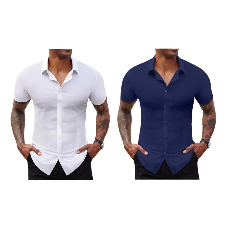 Men's Stretch Dress Shirts Short Sleeve Slim Fit Business Casual Button Down Shirts