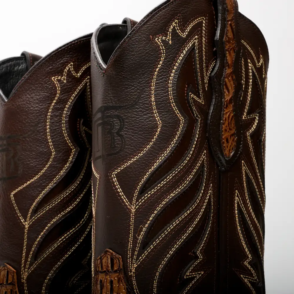 Honey Caiman Hornback Leather Boots - Square Toe