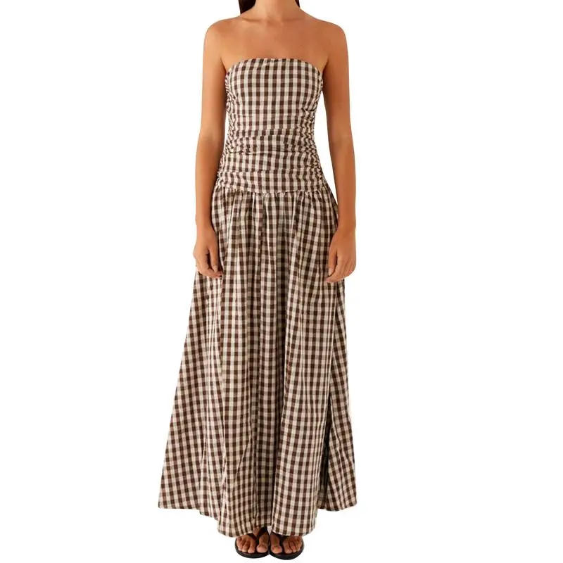 Women's Ruched Backless Boat-Neck Tube Dress