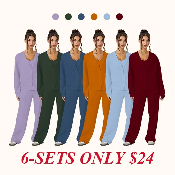 Women's Slouchy Solid Color V Neck Long Sleeve Button Cardigan & Drawstring Waist Trousers Co-ord