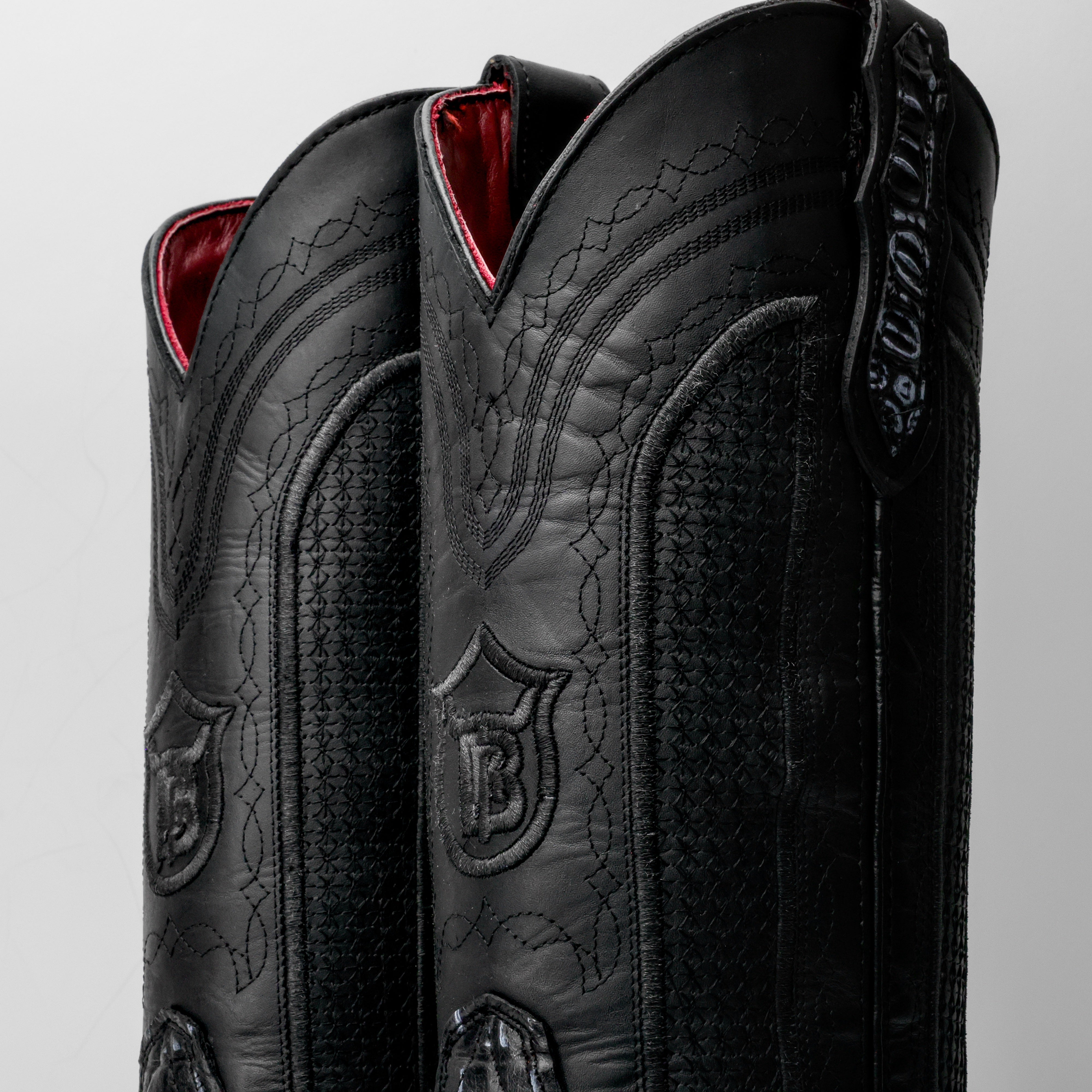 Black/Grey Caiman Hornback Leather Boots - Square Toe