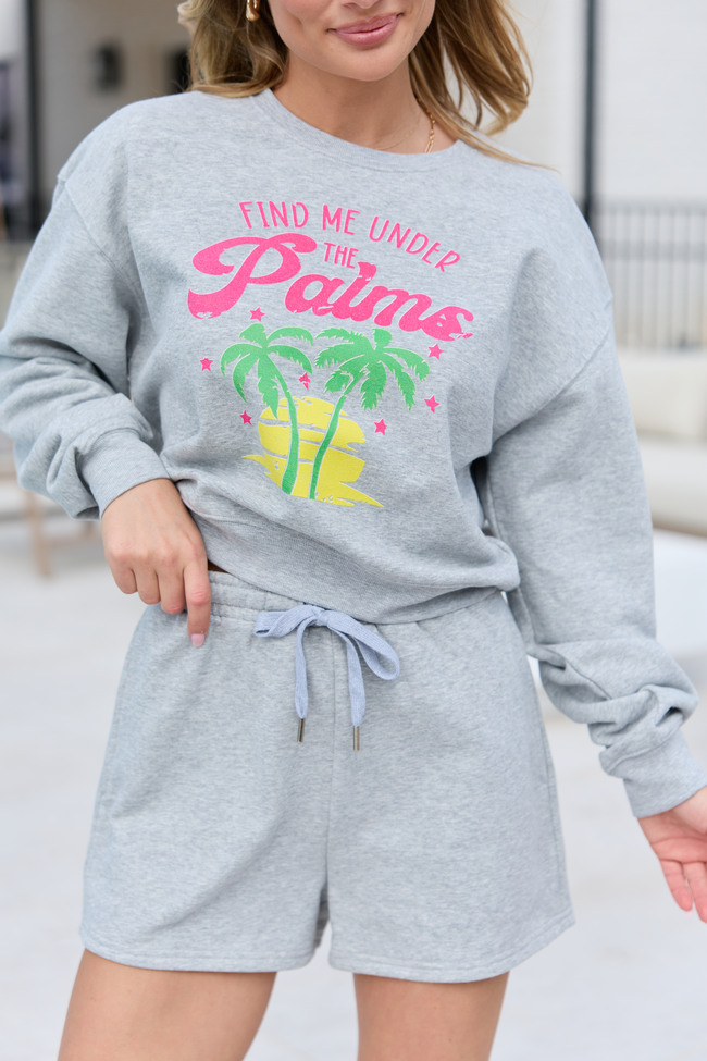 Find Me Under The Palms Light Grey Cropped Graphic Sweatshirt