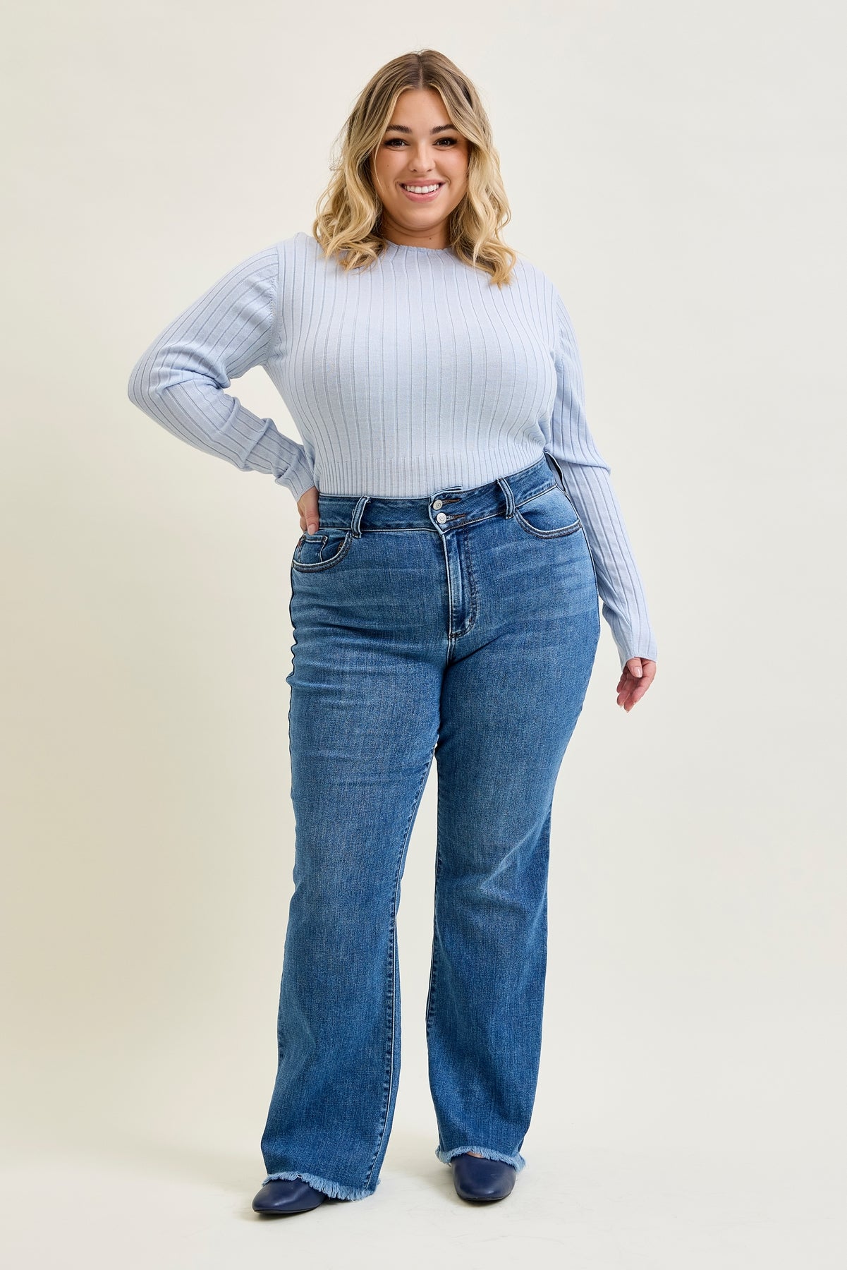 Daisy Bootcut with Double-Button Waist and Frayed Hem - PLUS