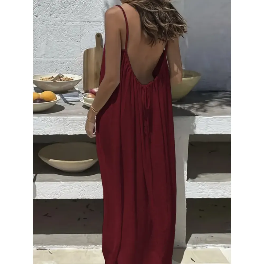 Women's Solid Color Backless Cami Dress