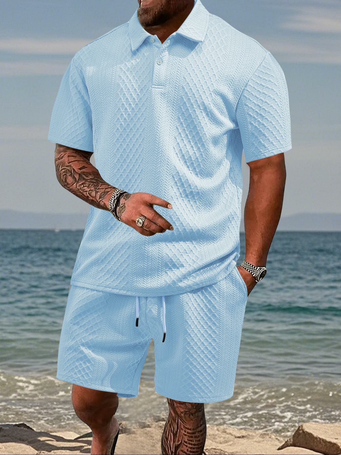 Men’s Polo Shirt & Drawstring Shorts Set – Breathable Casual 2-Piece Outfit