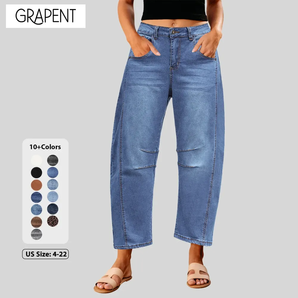 Barrel Jeans for Women Trendy High Waisted Wide Leg Baggy
