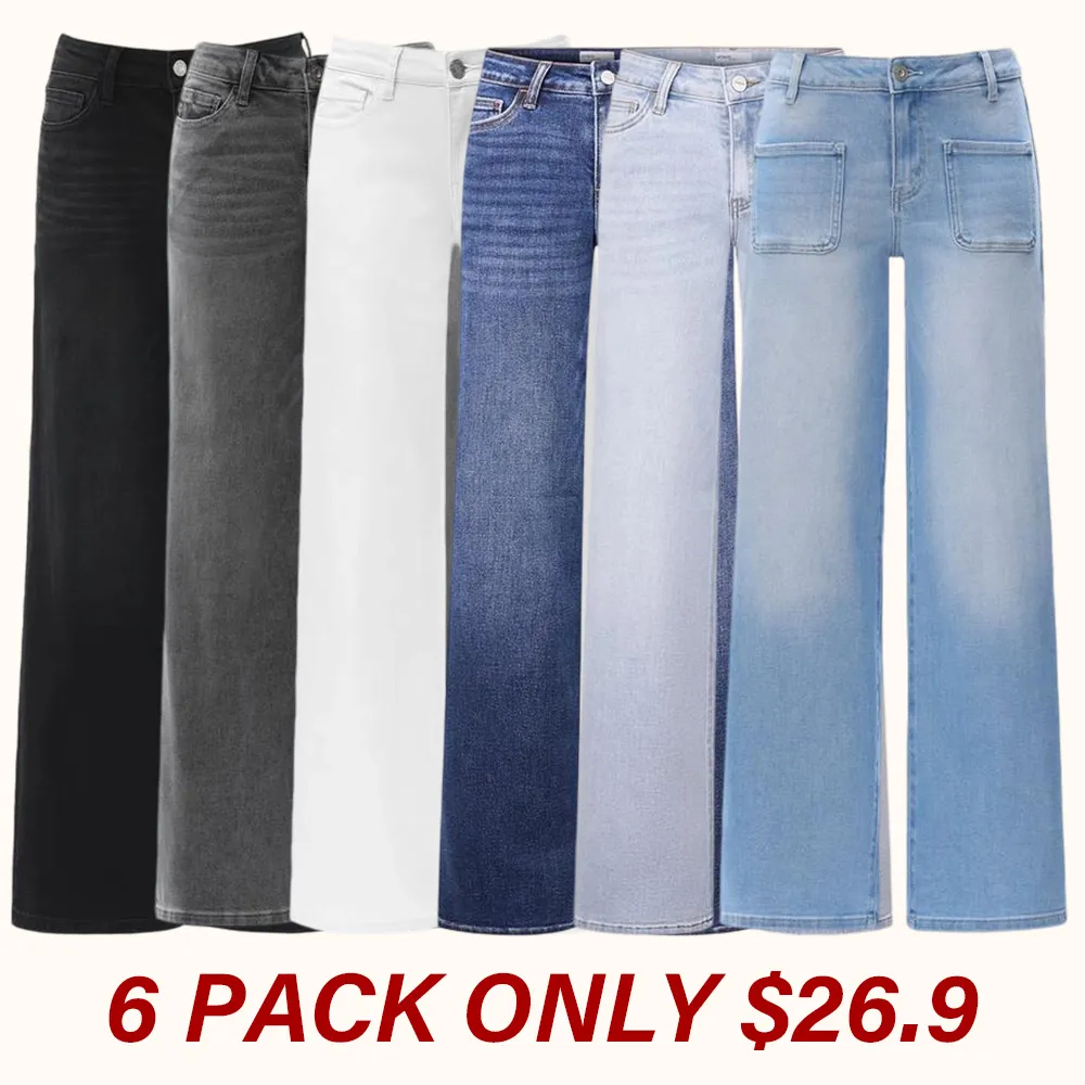 Mid-to-low waist loose stretch wide-leg jeans