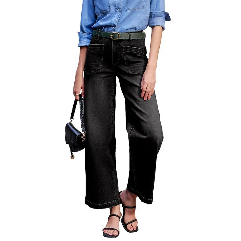 Women's Wide Leg Jeans High Waisted Stretchy Jeans Straight Leg Loose Fit Zimbaplatinum Ankle Denim Pants