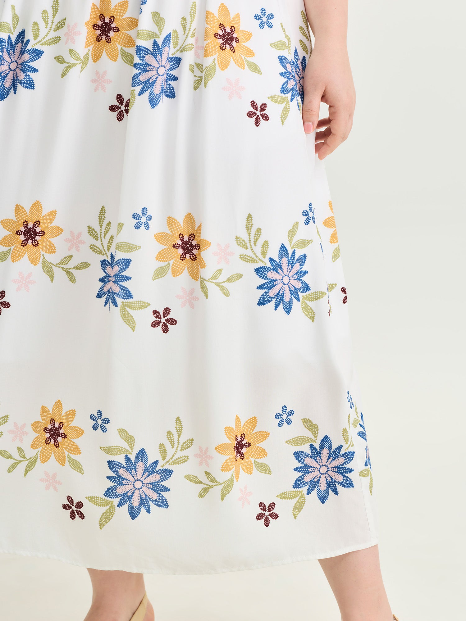 Large Floral Print Fit And Flare Midi Dress