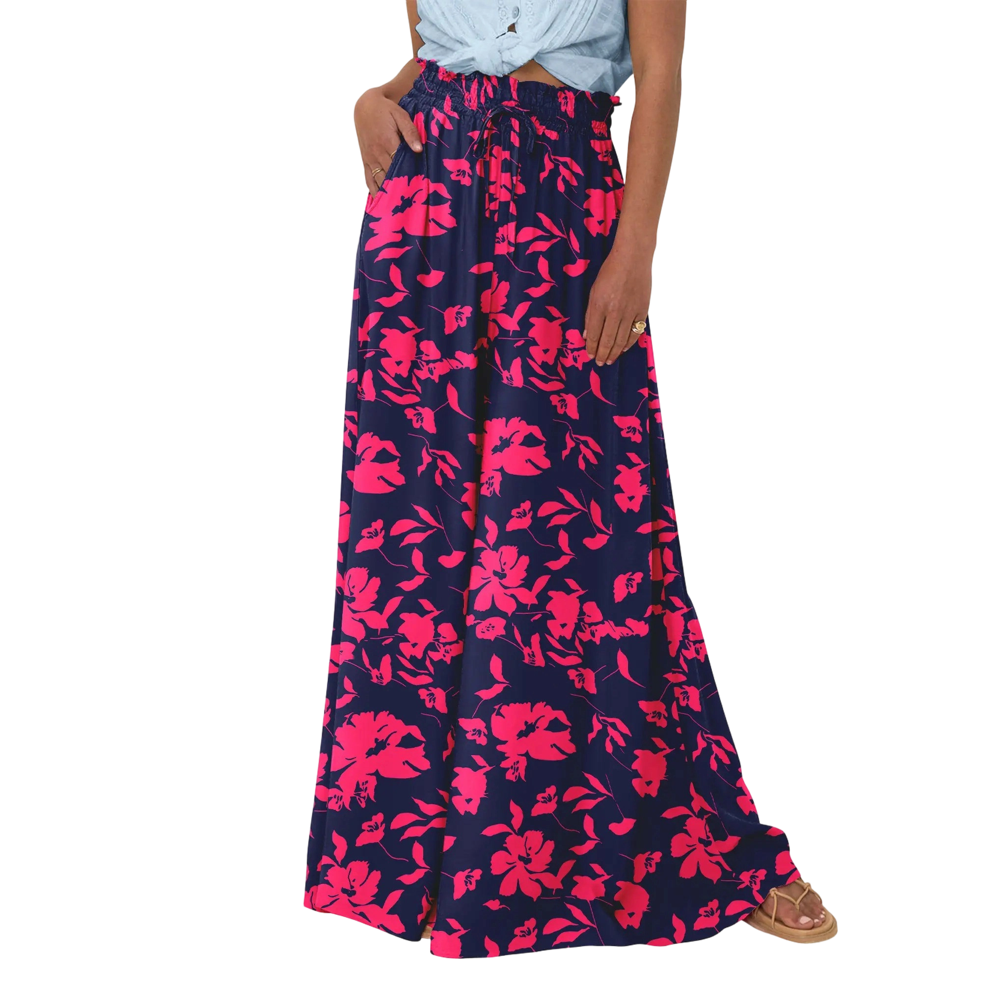 Women’s High-Waisted Wide Leg Palazzo Pants – Summer Casual Lounge & Beach Trousers with Pockets