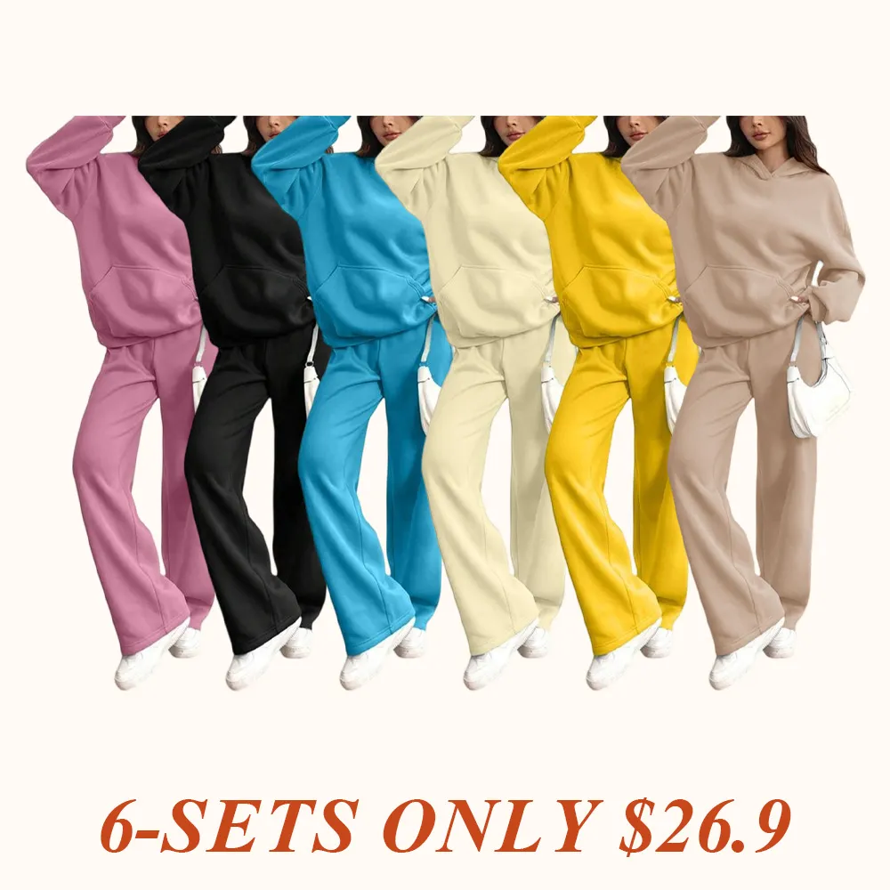 Women's Hooded Sweatshirt & Pants Casual Comfy Loungewear Set