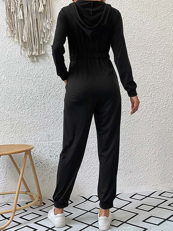 Elasticity Split-Joint Zipper Skinny Hooded Jumpsuits