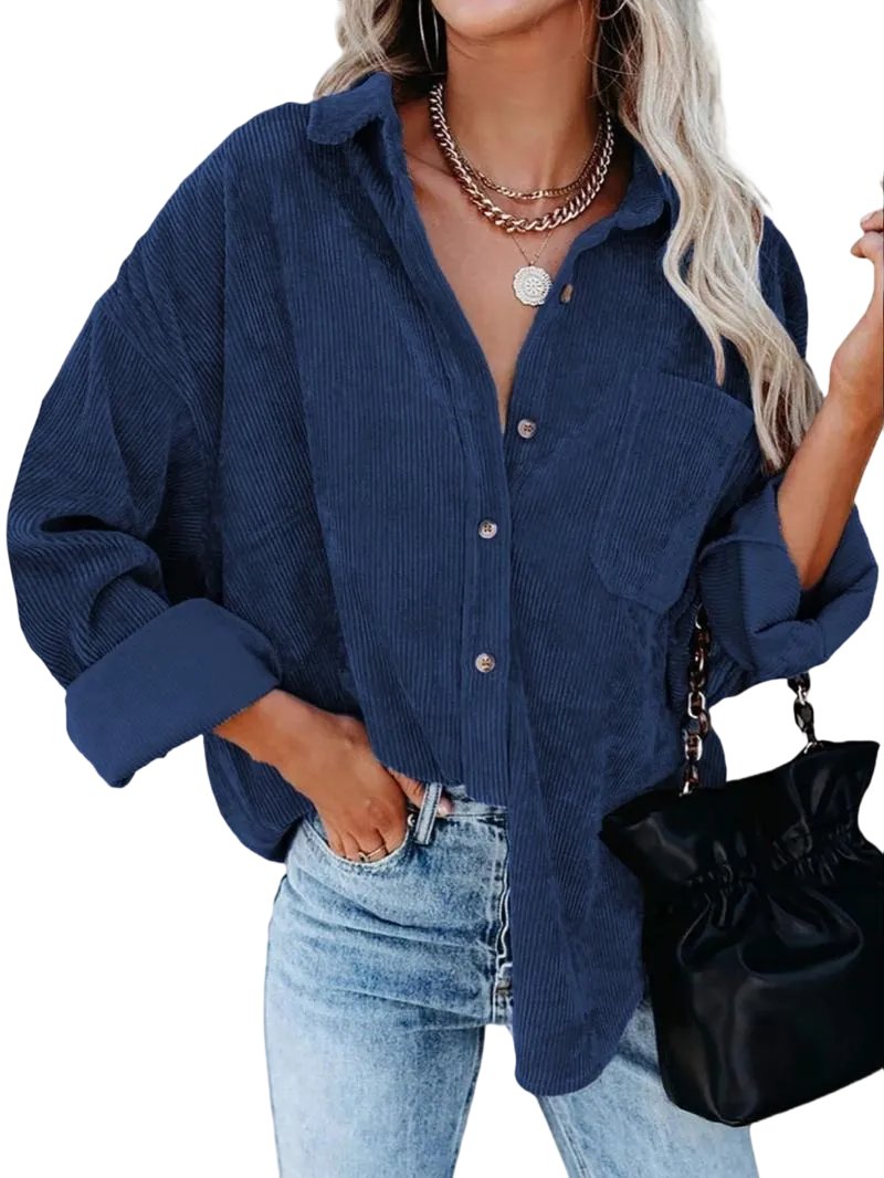 Women's Corduroy Shirt with Pocket Buttons and Front Opening