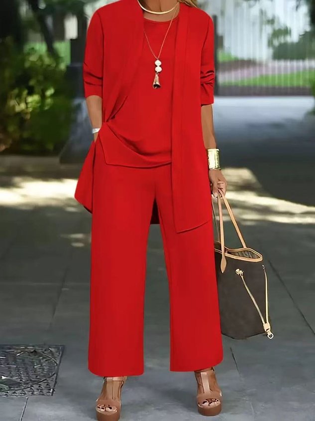 Women's Split Joint Plain Commuting Going Out Matching Outfit Caramel Street Spring/Fall Multi-Piece Set Matching Set