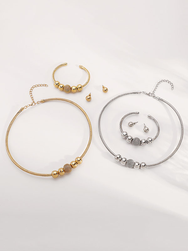 Ringent Bracelet + Geometric Necklaces + Earrings Accessories Three Pieces Set