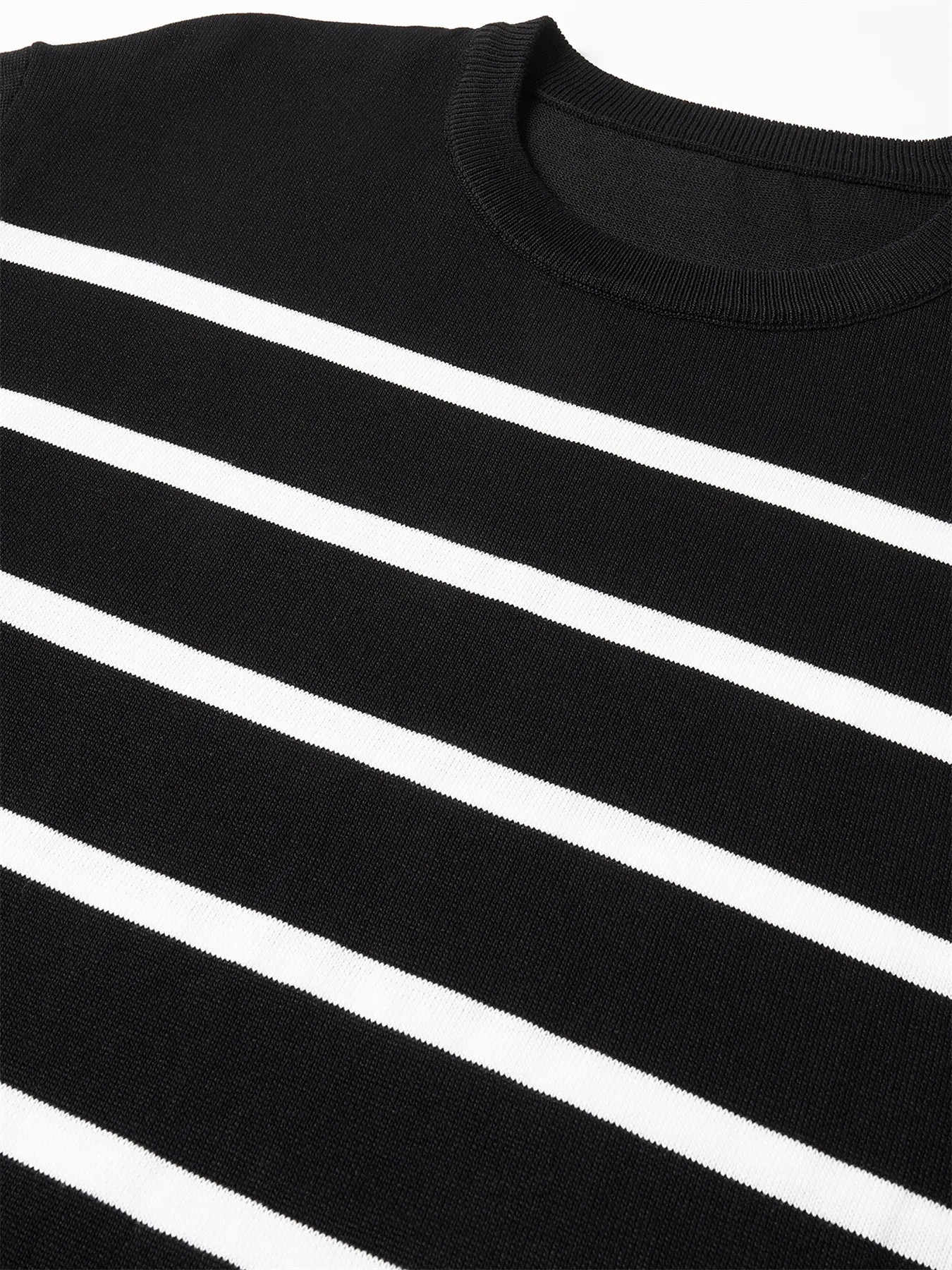 Unisex Retro Striped Knitted T-Shirt – Vintage Crew Neck Summer Basic