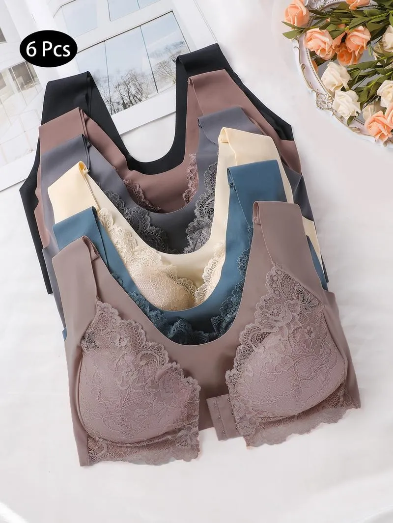 Women's Contrast Lace Hook & Eye Front PushUp Bra