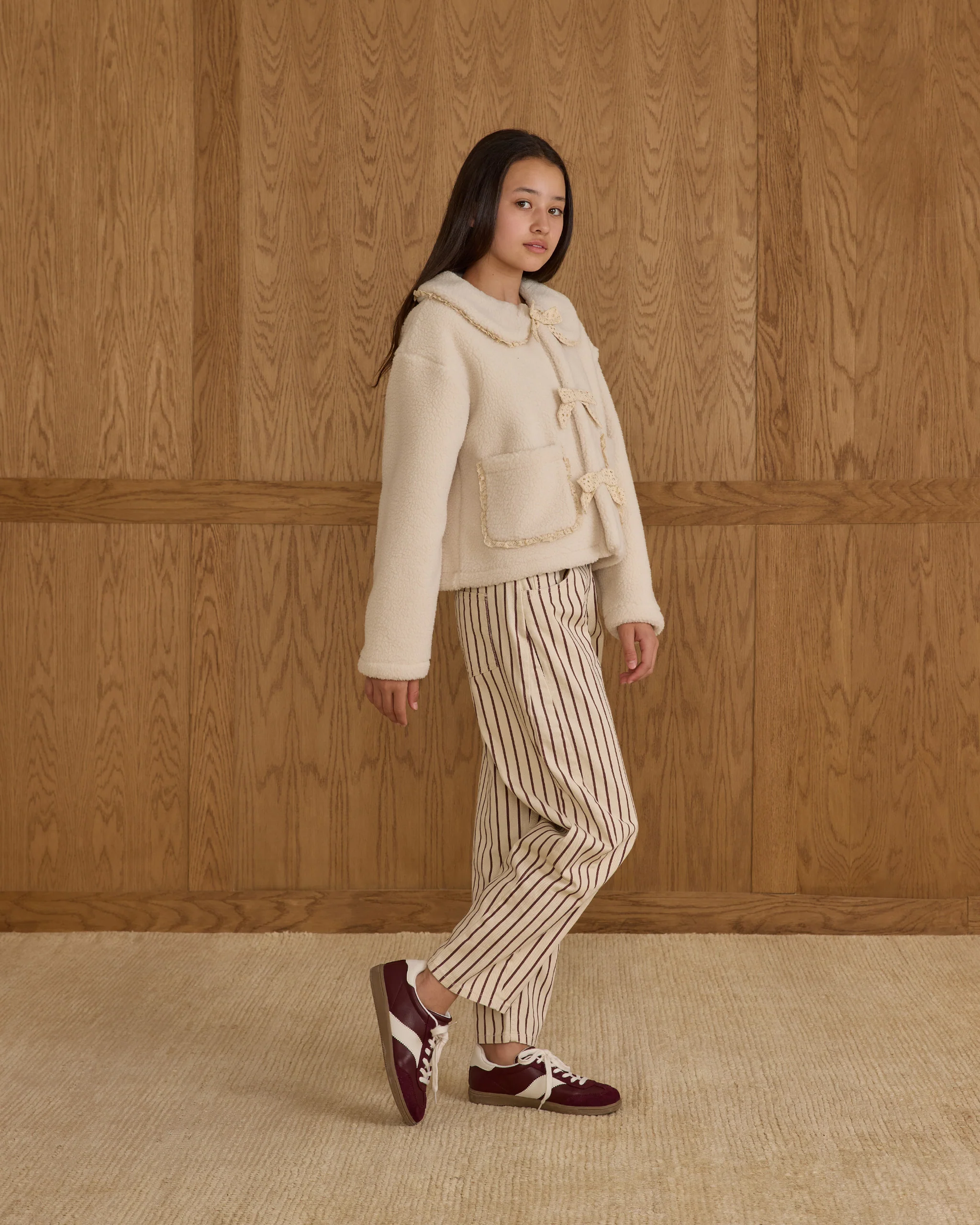 Teen Shearling Collared Coat || Natural