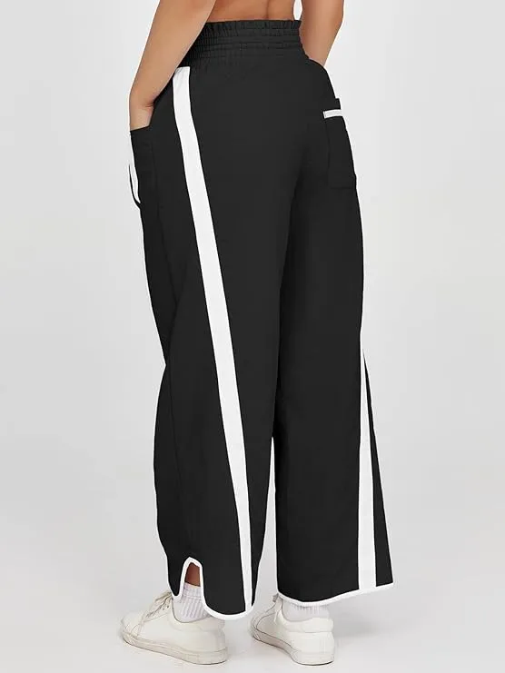 Women's Relaxed Wide-Leg Pants Color-Blocked Athletic Pants