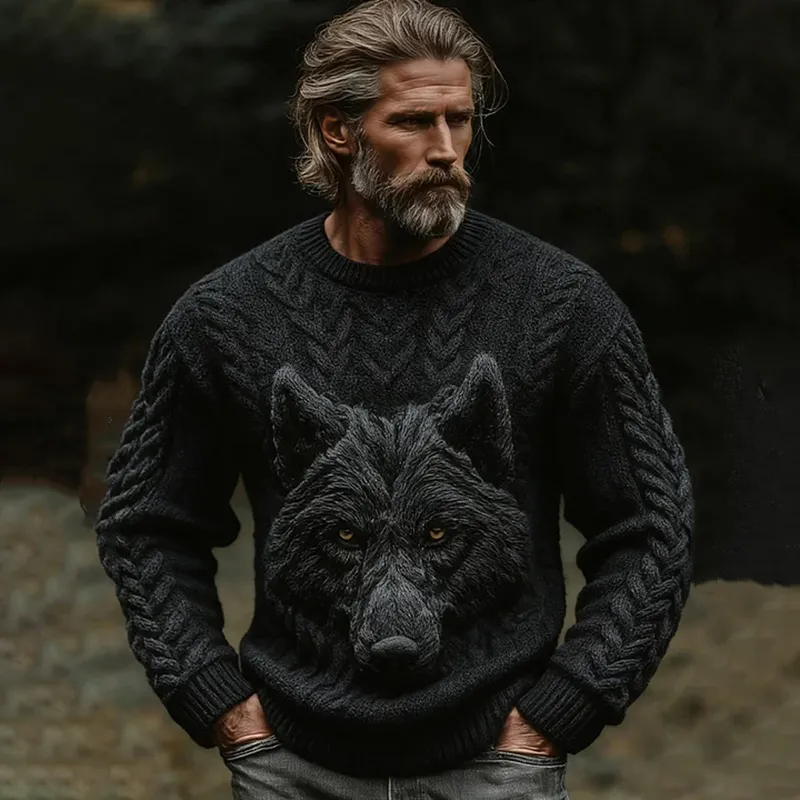 Men's Wolf Head Celtic Knot Crew Neck Sweater