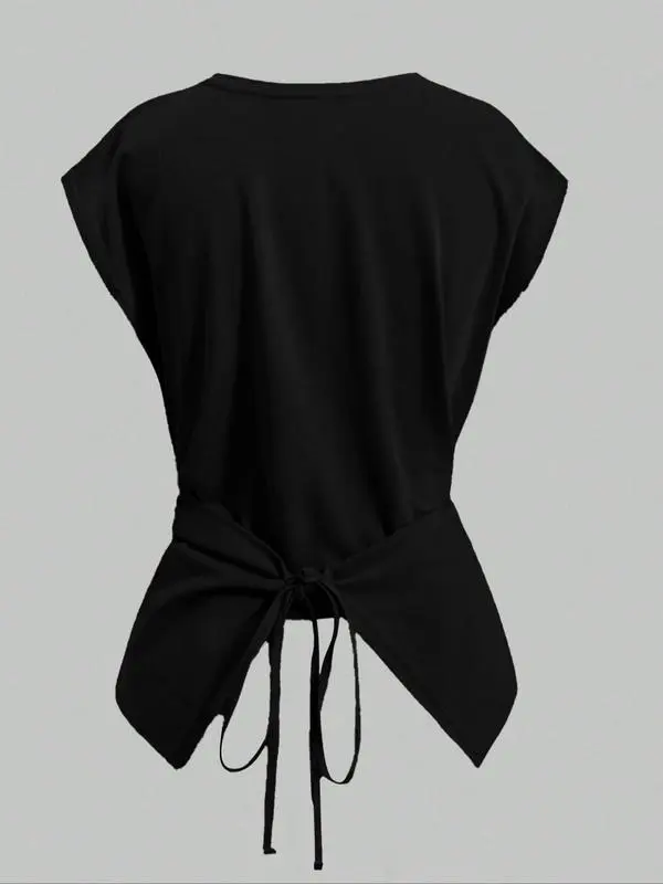 Women's Knitted Round Neck Drop Shoulder Sleeve T-Shirt