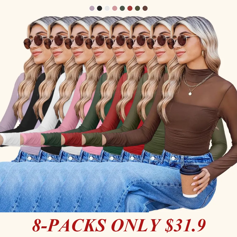 Women's Plain Round Neck Sheer Mesh Patchwork Long Sleeve Sexy Top