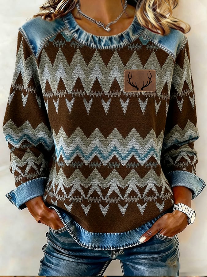 Women's Retro Western Print Sweatshirt
