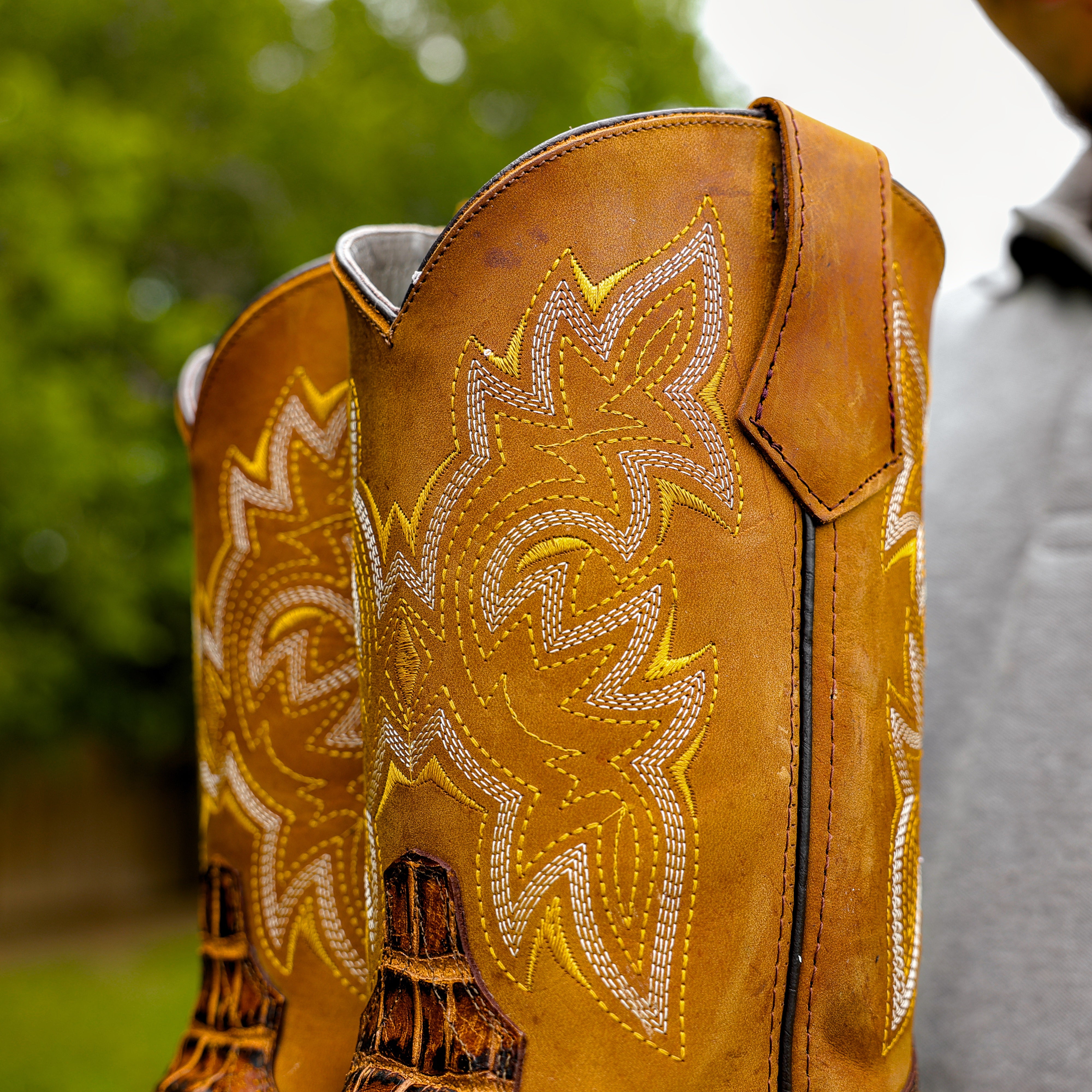 Honey Caiman Belly Leather Boots With 3D Lightweight Sole - Composite Toe